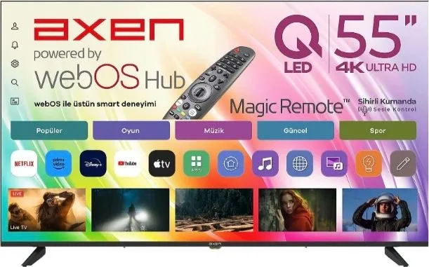 Axen AX55QUPRL-W02M 55″ 139 Ekran Uydu Alıcılı 4K Ultra HD QLED webOS Smart TV