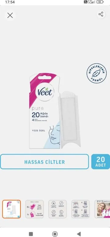 Veet Pure Hipoalerjenik Sir Ağda Bandı Yüz Bölgesi 20’li