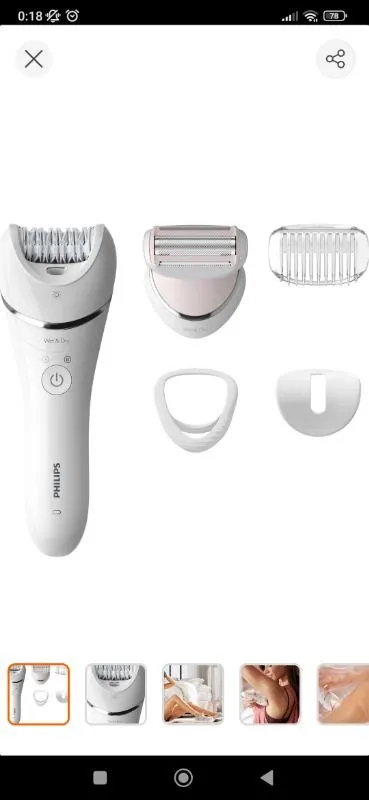 Philips BRE710/05 Epilatör (Yüz+Koltuk alti+Bikini Bölgesi+Bacak)Islak-Kuru,Işıklı,Kablosuz