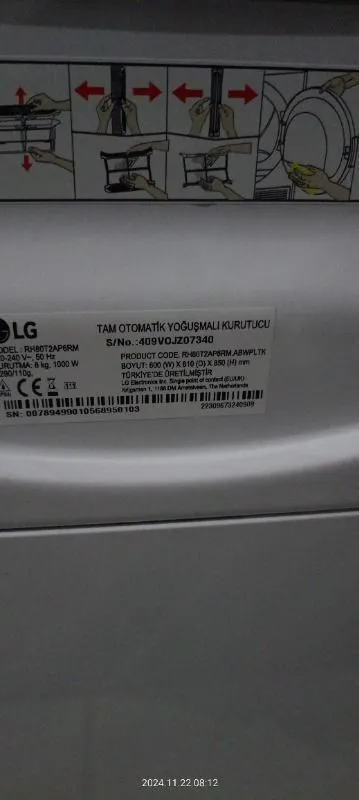 LG RH80T2AP6RM 8 Kg Isı Pompalı Kurutma Makinesi A++ Enerji Sınıfı Çocuk Kilidi Özelliği ile