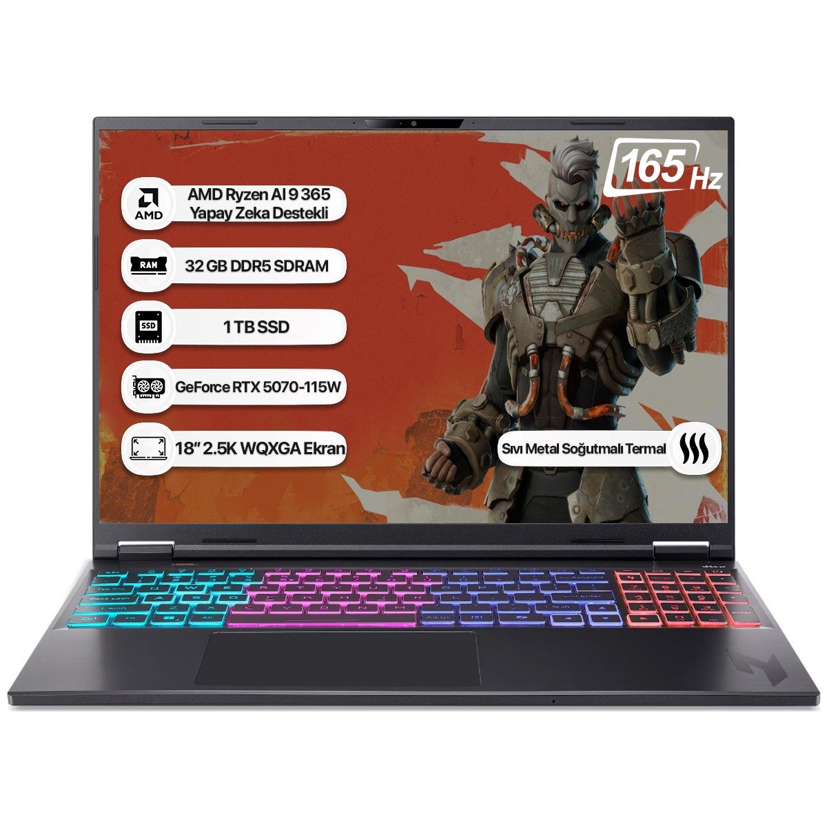 Acer Nitro 18 AMD Ryzen AI 9 365 32GB 1TB SSD RTX5070 Freedos 18" 165Hz Taşınabilir Bilgisayar NH.QYJEY.002 HBCV0000BEMR92
