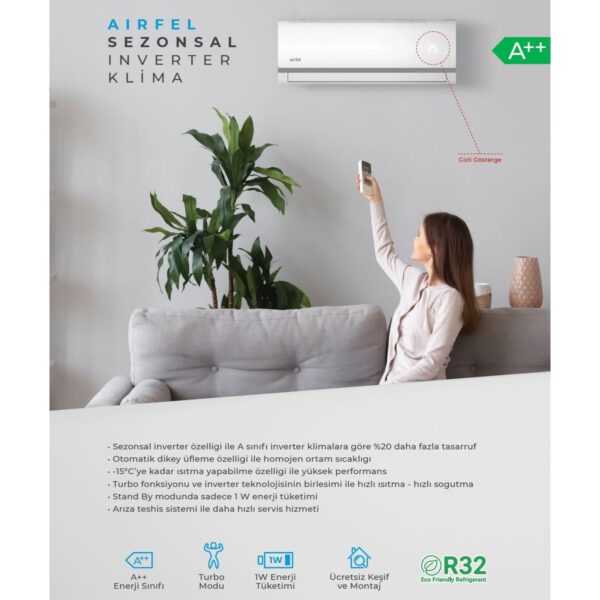 Airfel LTXM25N A++ Enerji Sınıfı 9000 BTU R32 Gaz Inverter Inverter Split Duvar Tipi Klima LTXM25N