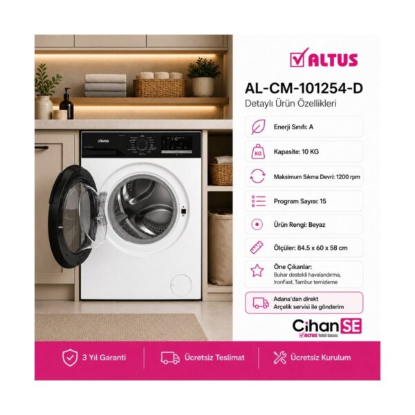 Altus 10 kg Çamaşır Makinesi ve 10 kg Kurutma Makinesi Ikili Paket ( Al 1054 – Al cm 101254 D )