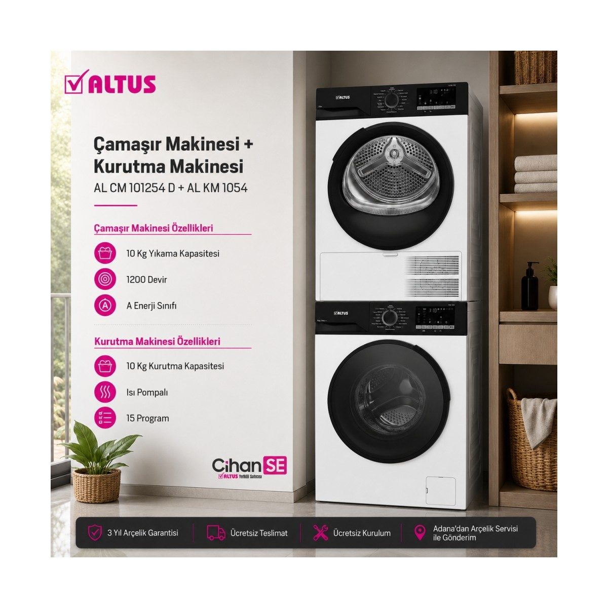 Altus 10 kg Çamaşır Makinesi ve 10 kg Kurutma Makinesi Ikili Paket ( Al 1054 - Al cm 101254 D ) HBCV0000EXQKNN