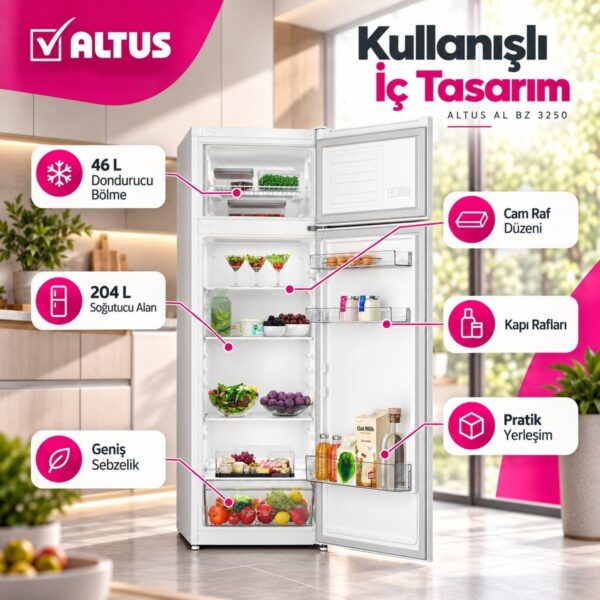 Altus Al Bz 3250 250 L Statik Çift Kapılı Buzdolabı E Enerji Sınıfı Beyaz