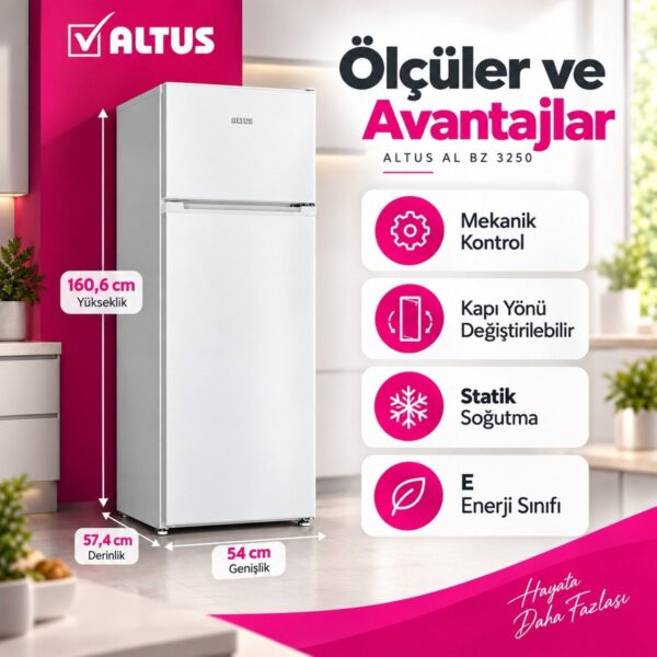 Altus Al Bz 3250 250 L Statik Çift Kapılı Buzdolabı E Enerji Sınıfı Beyaz