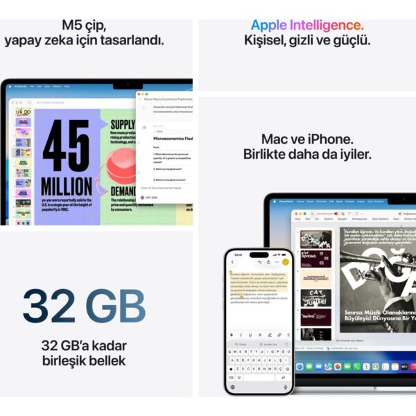 Apple MacBook Air M5 16GB 512GB SSD macOS 13″ Taşınabilir Bilgisayar Yıldız Işığı MDHA4TU/A