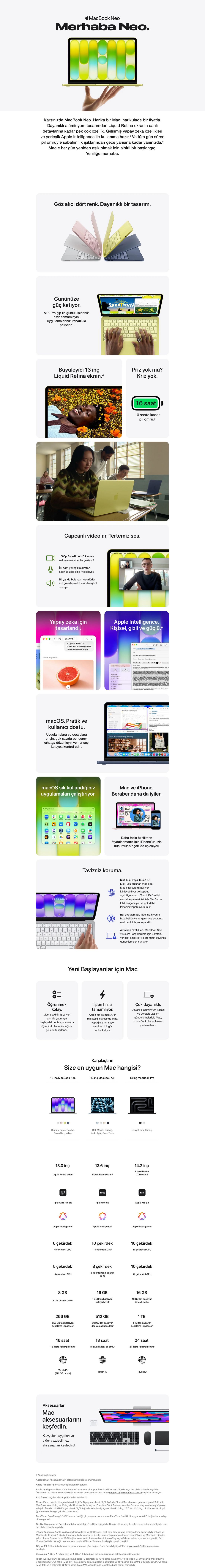 Apple MacBook Neo A18 Pro 8GB 256GB SSD macOS 13" Taşınabilir Bilgisayar Gümüş MHFA4TU/A