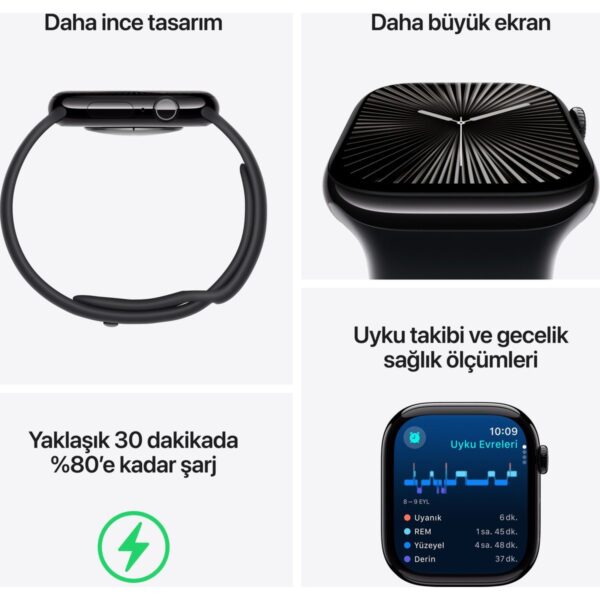 Apple Watch Series 10 GPS + Cellular, 46 mm Arduvaz Titanyum Kasa ve Siyah Spor Kordon – S/M