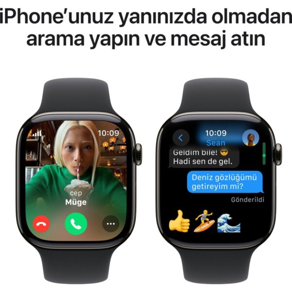 Apple Watch Series 10 GPS + Cellular, 46 mm Arduvaz Titanyum Kasa ve Siyah Spor Kordon – S/M
