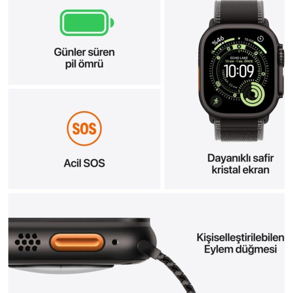 Apple Watch Ultra 3 Gps + Cellular, 49 mm Siyah Titanyum Kasa ve kordon