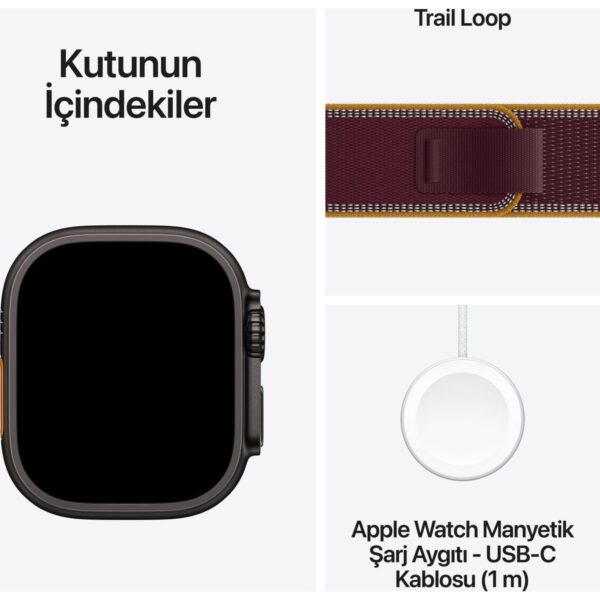 Apple Watch Ultra 4 Gps + Cellular, 49 mm Siyah Titanyum Kasa ve Burgonya Trail Loop – M/l