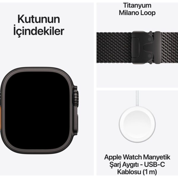 Apple Watch Ultra 4 Gps + Cellular, 49 mm Siyah Titanyum Kasa ve Siyah Titanyum Milano Loop – Orta Boy