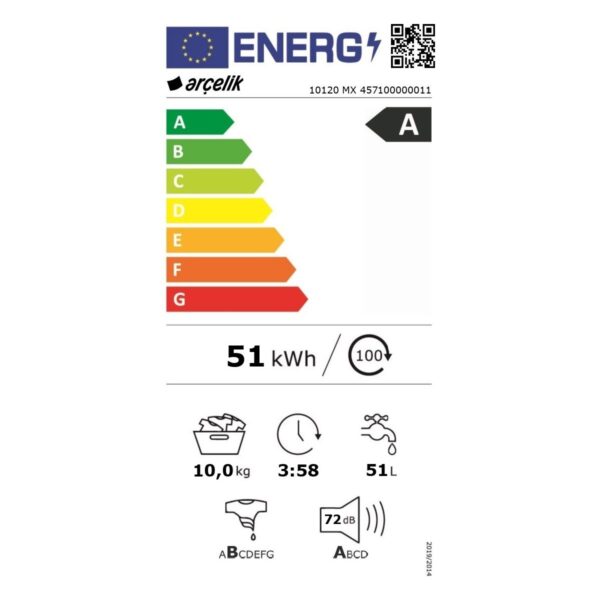 Arçelik 10 Kg Yıkama Kapasiteli Çamaşır Makinesi B Enerji Sınıfı 1200 Devir Hızı