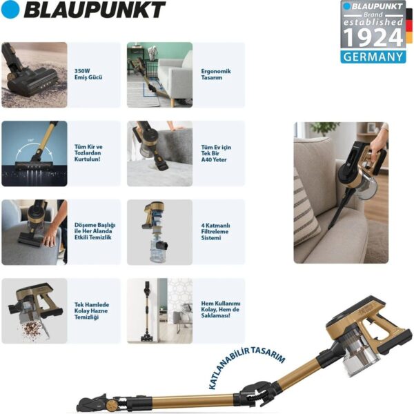 Blaupunkt Vacumaster A40 Dikey Şarjlı Süpürge 25.9 V HEPA Filtreli 0,75 lt Toz Haznesi ile Güçlü Temizlik