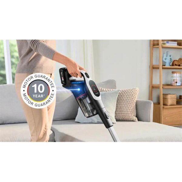 Bosch Unlimited 9 Beyaz Şarjlı Süpürge Toz Torbasız ve Güçlü Emiş Teknolojisi ile Emiş Gücü Ayarı