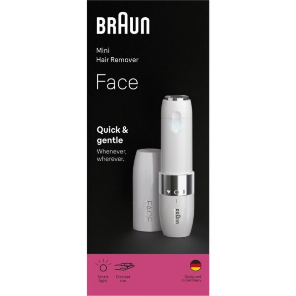 Braun FS1000 Mini Yüz Tüy Alma Makinesi Pil ve Temizleme Fırçası, Seyahat Boy, Kablosuz Kullanım