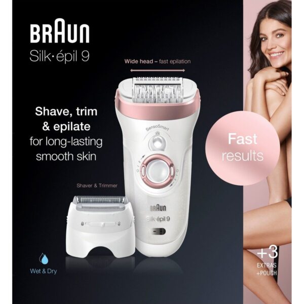 Braun Silk-épil 9 9720 SensoSmart Kablosuz Islak & Kuru Epilatör 4 Ek Parçalı Yıkanabilir Başlık