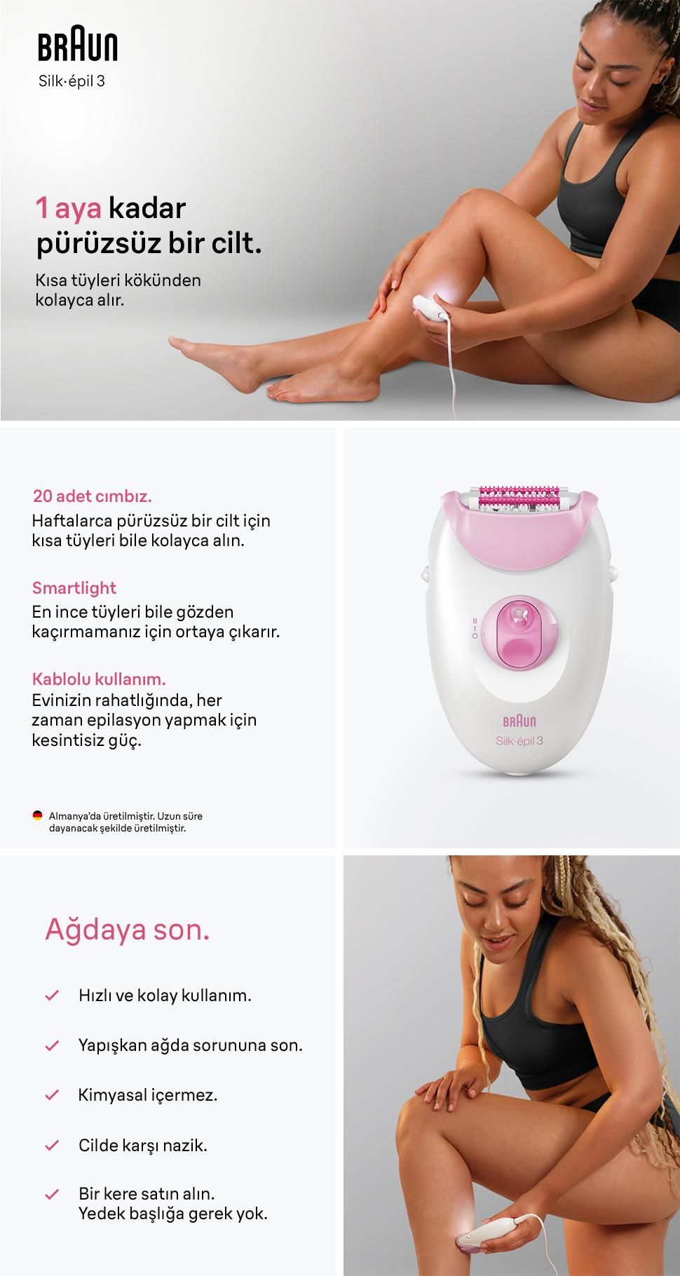 Braun Silk·épil 3 Kablolu Epilatör, Kalıcı Pürüzsüz Cilt, 3-000