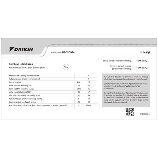 Daikin Tam Yoğuşmalı Premix NDJ Kombi 24 kW D2CND024AATR Hermetik Baca Tipi Isıtma Tekniği