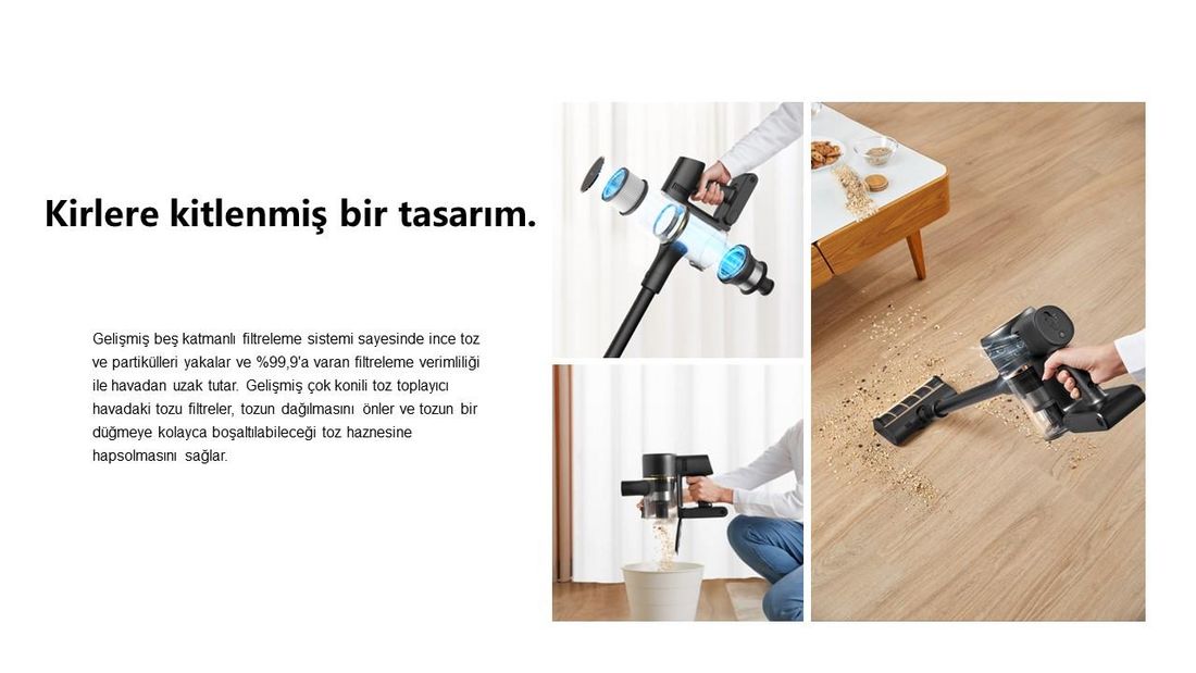 Dreame R10 Pro Dikey Süpürge, 65 Dakika Uzun Çalışma Süreli Dikey Süpürge, Hafif ve Anti-Tangle özellikli, Sert Zemin, Halı ve Evcil Hayvan Tüyleri için 150 AW Güçlü Emişli El Süpürgesi