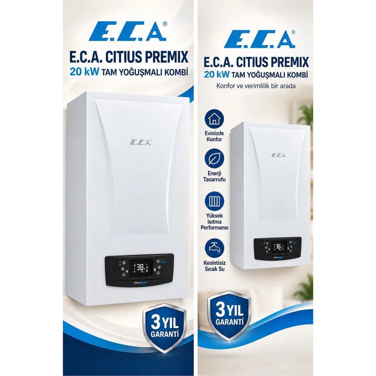 Eca E.c.a. Citius Premix 20 Kw Tam Yoğuşmalı Kombi Baca Dahildir AKSARAY,NEVŞEHİR,NİĞDE,KONYA BÖLGELERİNE SATILMAKTADIR HBCV0000N0DERA