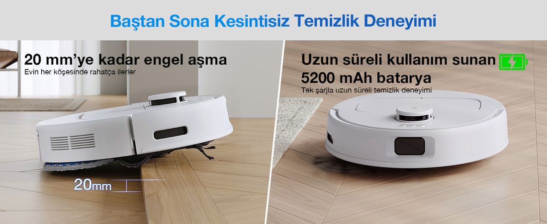 ECOVACS Akıllı Robot Süpürge, 8000Pa Emiş Gücü, 2'si 1 Arada Süpürme ve Paspaslama, TrueMapping Lazer Navigasyon, 300 Dakika Çalışma Süresi