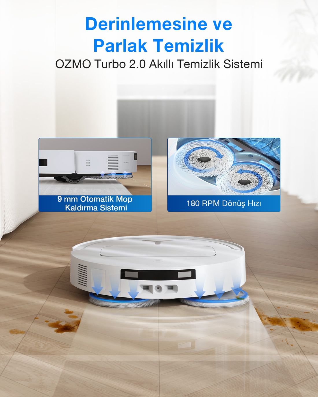 Ecovacs Akıllı Robot Süpürge ve Çöp İstasyonu, 25.000Pa Emiş Gücü, 81mm Ultra İnce Tasarım, 75°C Sıcak Su ile Mop Yıkama, ZeroTangle 2.0, AIVI 3D 3.0, YIKO-GPT Akıllı Temizlik, Beyaz