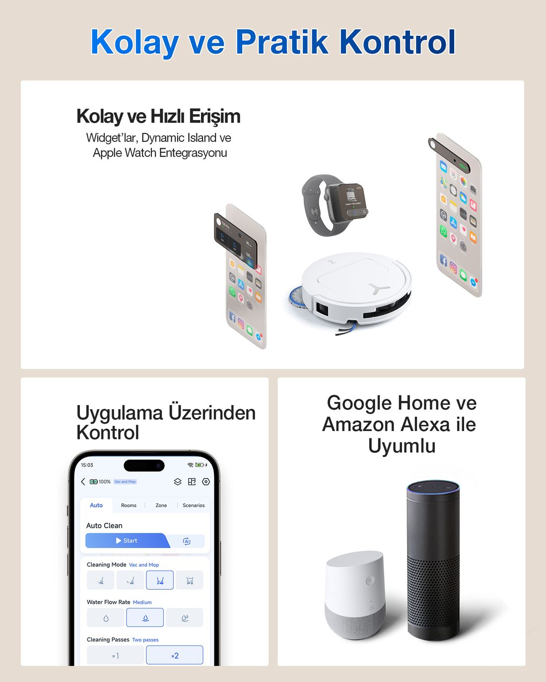 Ecovacs Akıllı Robot Süpürge ve Çöp İstasyonu, 25.000Pa Emiş Gücü, 81mm Ultra İnce Tasarım, 75°C Sıcak Su ile Mop Yıkama, ZeroTangle 2.0, AIVI 3D 3.0, YIKO-GPT Akıllı Temizlik, Beyaz