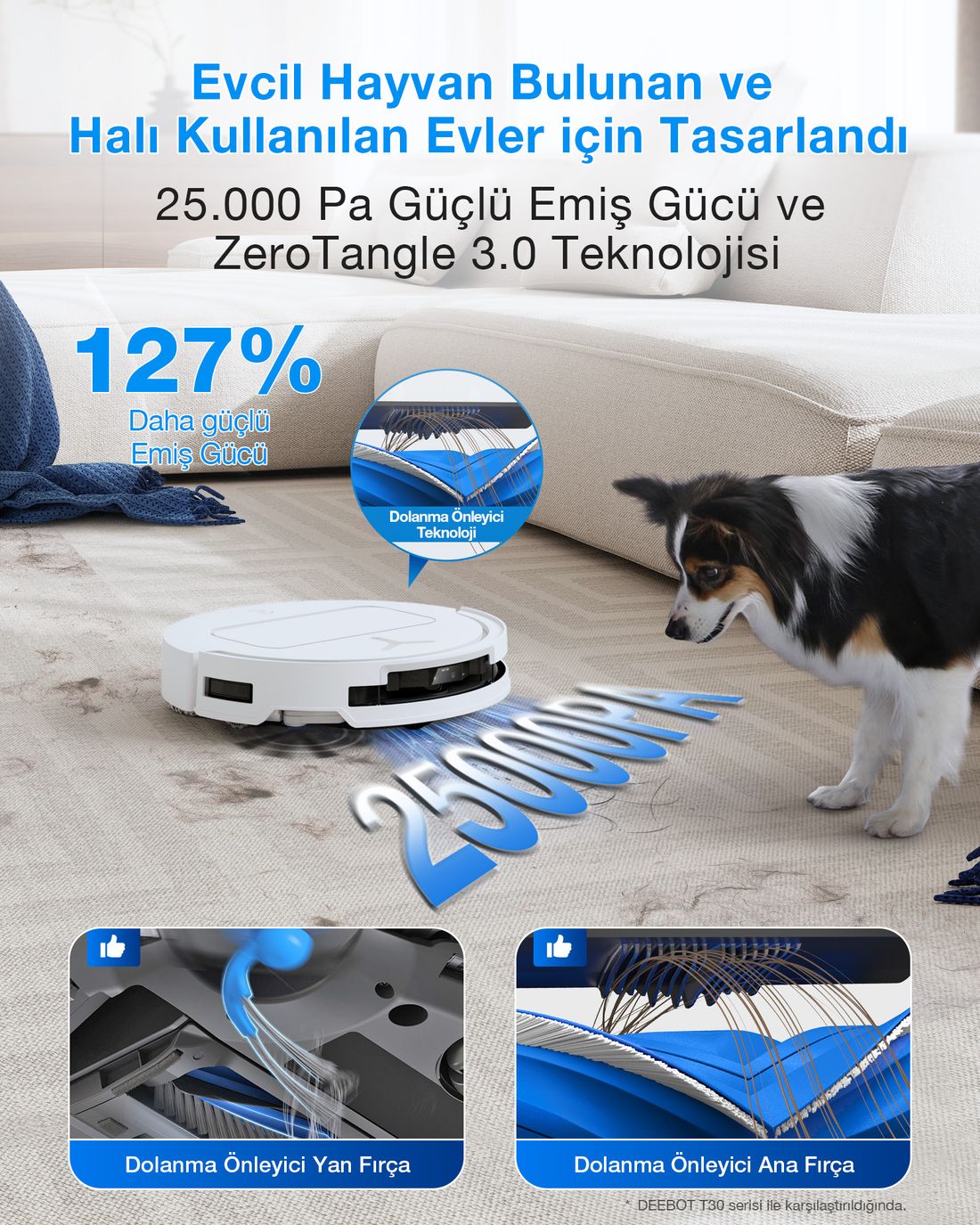 Ecovacs Akıllı Robot Süpürge ve Çöp İstasyonu, 25.000Pa Emiş Gücü, 81mm Ultra İnce Tasarım, 75°C Sıcak Su ile Mop Yıkama, ZeroTangle 2.0, AIVI 3D 3.0, YIKO-GPT Akıllı Temizlik, Beyaz