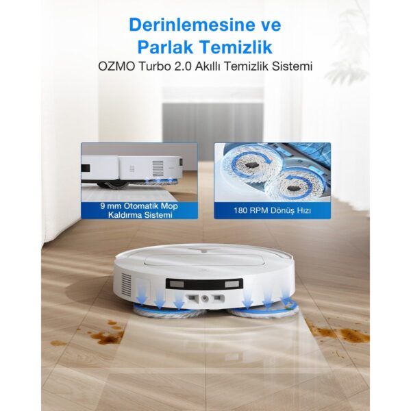 Ecovacs Akıllı Robot Süpürge ve Çöp İstasyonu, 25.000Pa Emiş Gücü, 81mm Ultra İnce Tasarım, 75°C Sıcak Su ile Mop Yıkama, ZeroTangle 2.0, AIVI 3D 3.0, YIKO-GPT Akıllı Temizlik, Beyaz