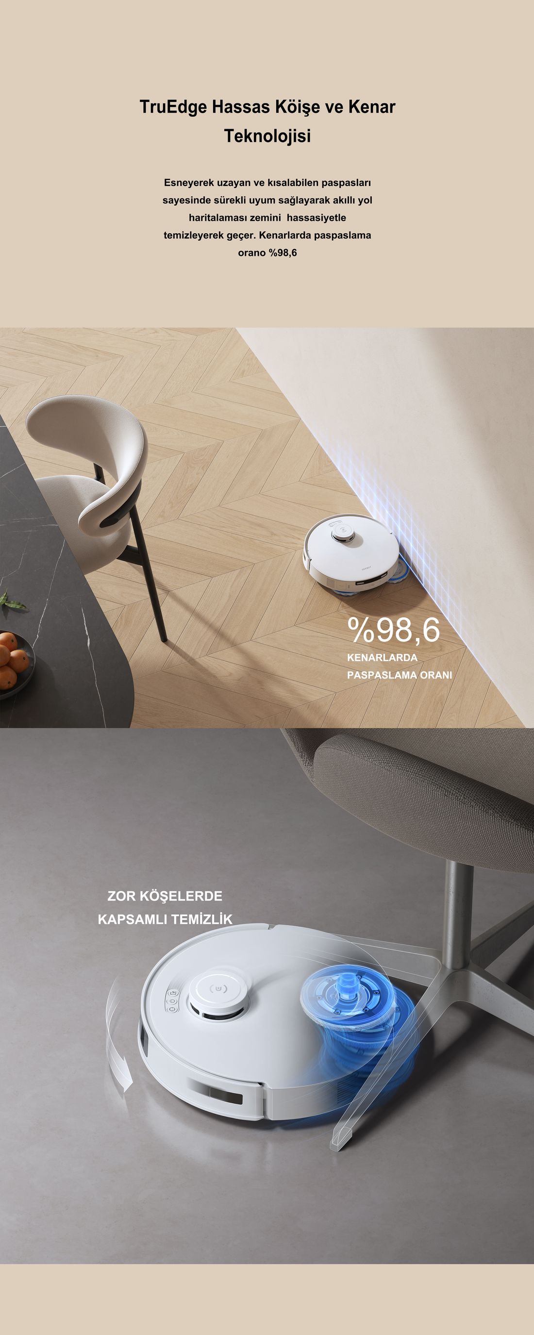 Ecovacs Deebot Akıllı Robot Süpürge ve Paspas 20.000Pa Emiş Gücü