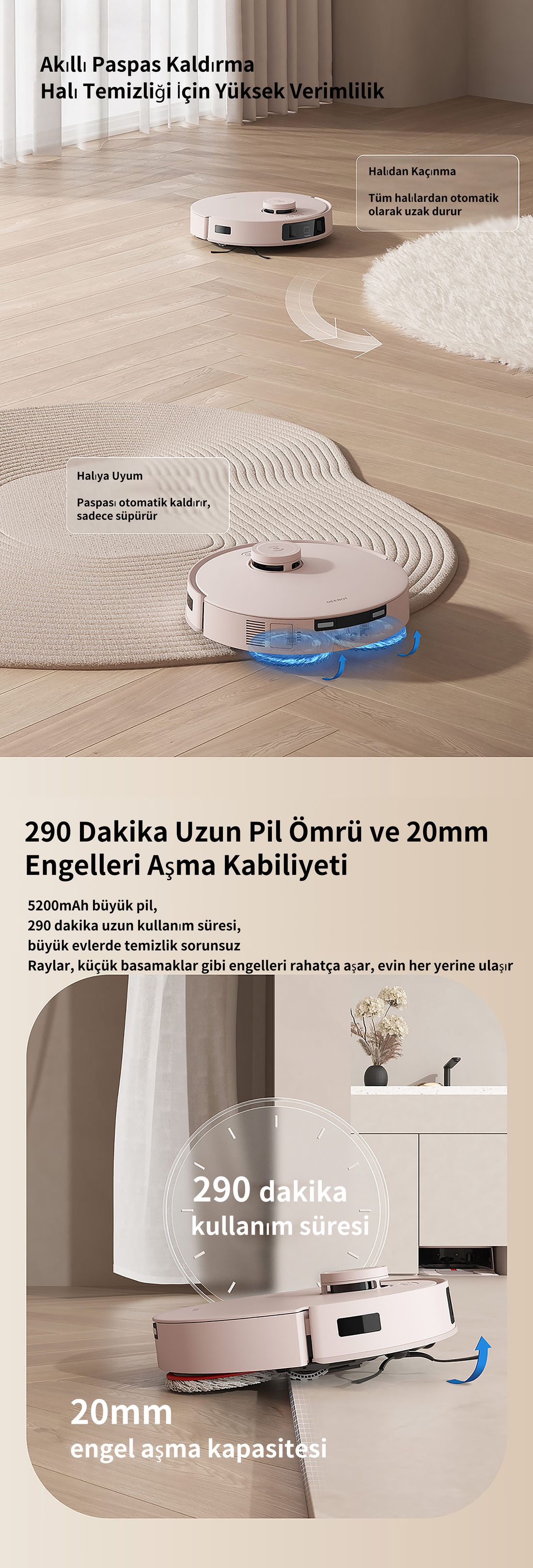Ecovacs Deebot Akıllı Robot Süpürge ve Paspas 20.000Pa Emiş Gücü