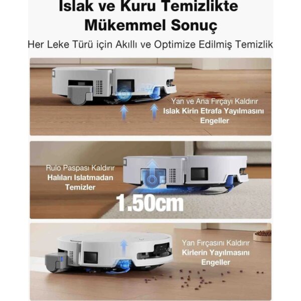 ECOVACS DEEBOT Robot Süpürge ve Paspas, 30.000 Pa Emiş Gücü, OZMO Roller 3.0, Triple Lift Teknolojisi, TruePass 4WD Engelleri Aşma, Akıllı Navigasyon, Temiz Su ile Basınçlı Yıkama