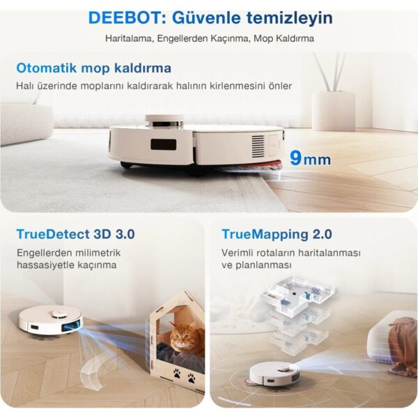 ECOVACS DEEBOT T30 Omni Pro Robot Süpürge ve Paspas, 11.000 Pa Emiş Gücü, Otomatik Toz Boşaltma, Sıcak Hava ile Kurutma, 200 Dakikaya Kadar Çalışma , Evcil Hayvan Tüyleri ve Halılar İçin Temizlik