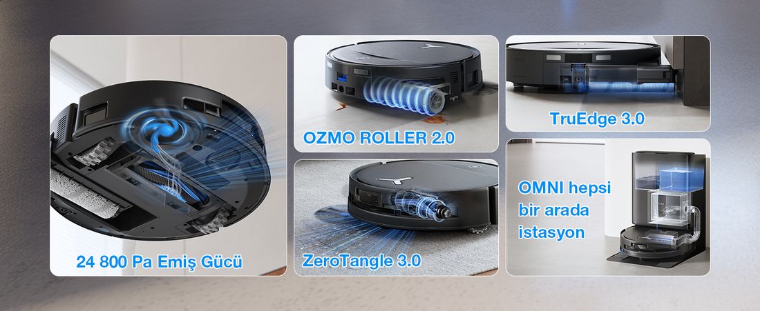 Ecovacs DEEBOT T80S Omni Robot Süpürge ve Paspas, 24.800 Pa Emiş Gücü, OZMO Roller 2.0 Paspas, ZeroTangle 3.0 Dolaşma Önleme, Triple Lift Özelliği, Sıcak Su ile Paspas ve Sıcak Hava ile Kurutma