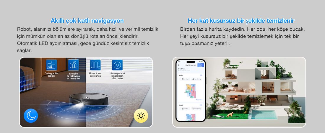 Ecovacs DEEBOT T80S Omni Robot Süpürge ve Paspas, 24.800 Pa Emiş Gücü, OZMO Roller 2.0 Paspas, ZeroTangle 3.0 Dolaşma Önleme, Triple Lift Özelliği, Sıcak Su ile Paspas ve Sıcak Hava ile Kurutma