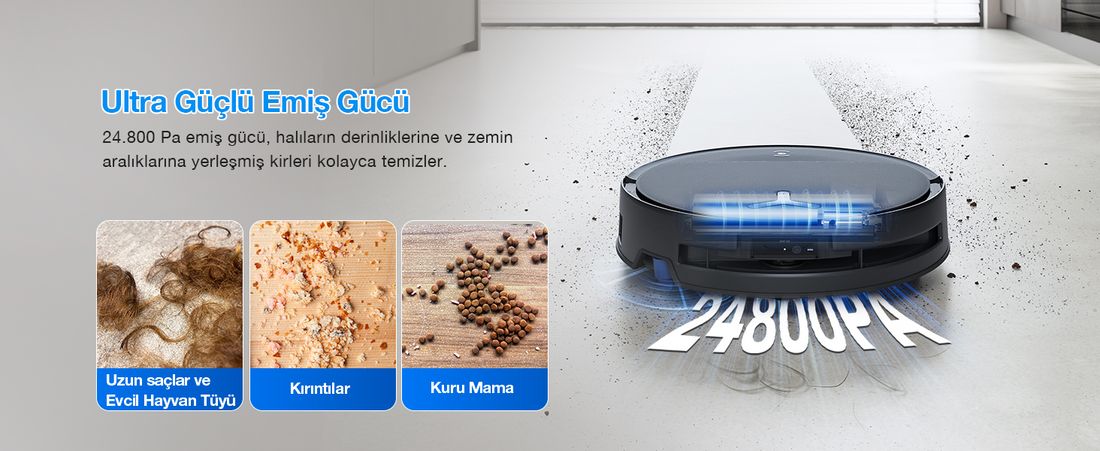 Ecovacs DEEBOT T80S Omni Robot Süpürge ve Paspas, 24.800 Pa Emiş Gücü, OZMO Roller 2.0 Paspas, ZeroTangle 3.0 Dolaşma Önleme, Triple Lift Özelliği, Sıcak Su ile Paspas ve Sıcak Hava ile Kurutma