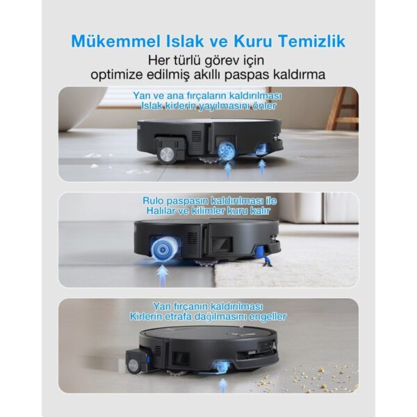 Ecovacs DEEBOT T80S Omni Robot Süpürge ve Paspas, 24.800 Pa Emiş Gücü, OZMO Roller 2.0 Paspas, ZeroTangle 3.0 Dolaşma Önleme, Triple Lift Özelliği, Sıcak Su ile Paspas ve Sıcak Hava ile Kurutma