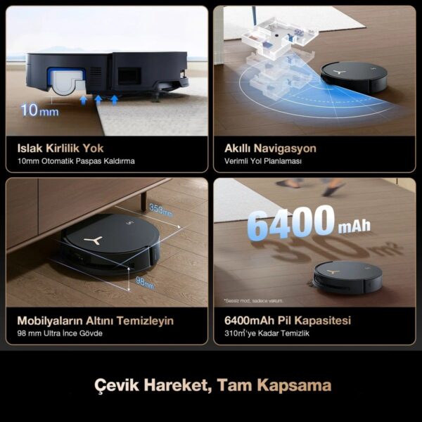 Ecovacs Deebot X8 Pro Omni Siyah Robot Süpürge ve Paspas 18000 Pa Emiş Gücü