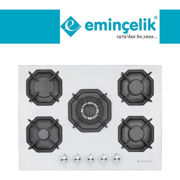 Eminçelik ve Afm Tech Markalı / Etna 5 Gözlü 1’wok Beyaz Ankastre Set ( 22 386 + FM7701 + FM3301 )