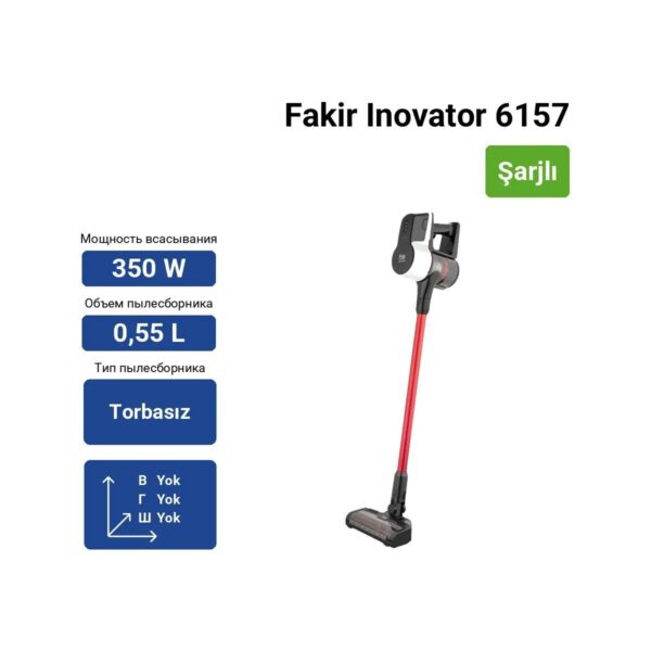 Fakir Inovator 6157 Dikey Şarjlı Süpürge Kırmızı 0,54 L Toz Haznesi ile Güçlü Emiş Teknolojisi