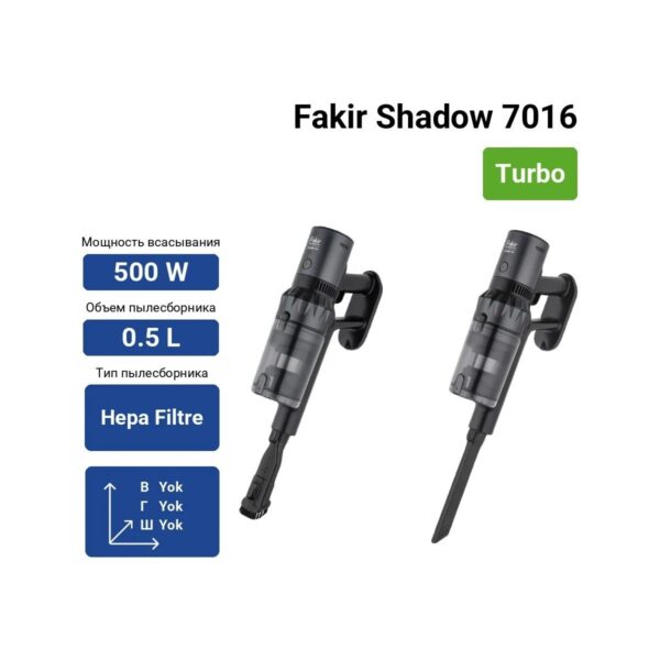 Fakir Shadow 7016 Kablosuz Şarjlı Elektrikli Süpürge HEPA Filtreli Gri Renk 0.5 L Toz Hacmi
