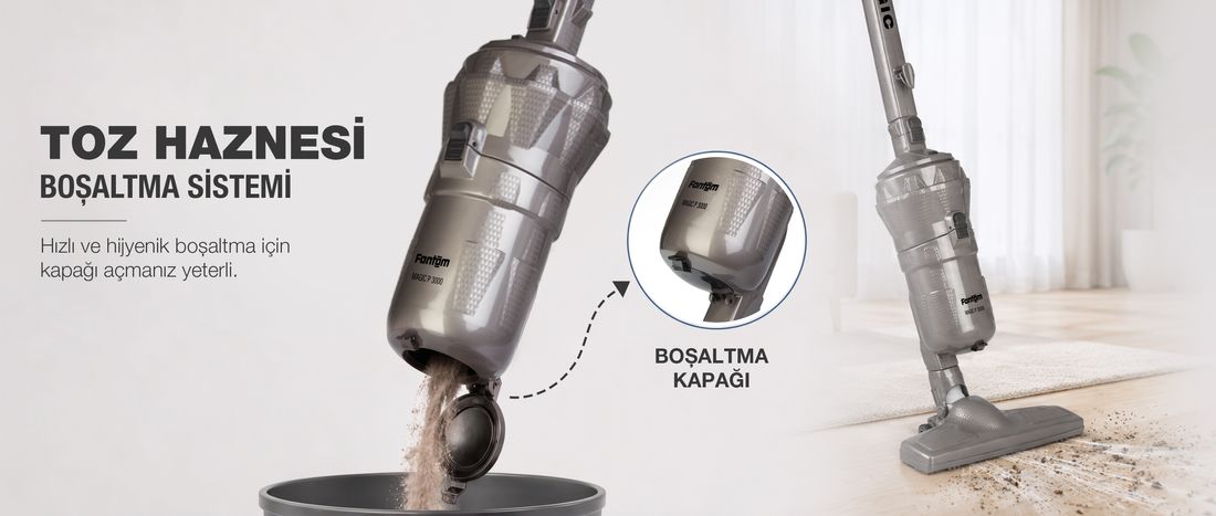 Fantom Magıc P 3000 Toz Torbasız Dikey Süpürge Antrasit 1 Litre Toz Hacmi ve Yüksek Emiş Gücü