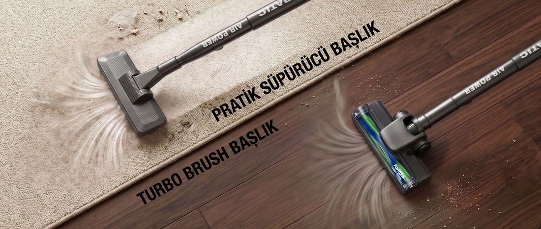 Fantom Pratic Aır Power P 1250 Antrasit Torbasız Dönebilen Turbo Başlıklı Dikey Süpürge