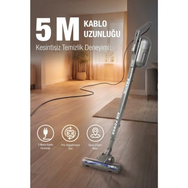 Fantom Pratic Aır Power P 1250 Antrasit Torbasız Dönebilen Turbo Başlıklı Dikey Süpürge