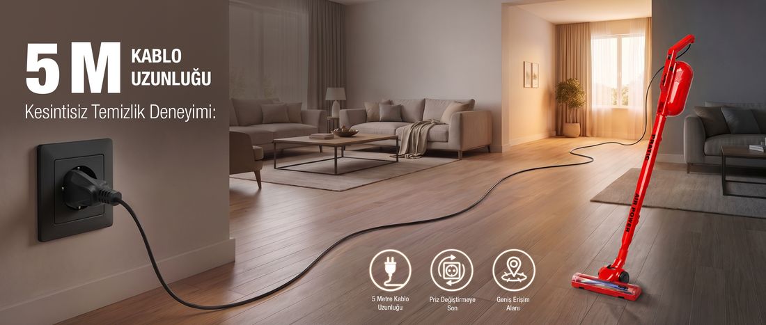 Fantom Pratic Aır Power P 1250 Kırmızı Dikey Süpürge Torbasız 1 L Toz Haznesi ile Güçlü Emiş