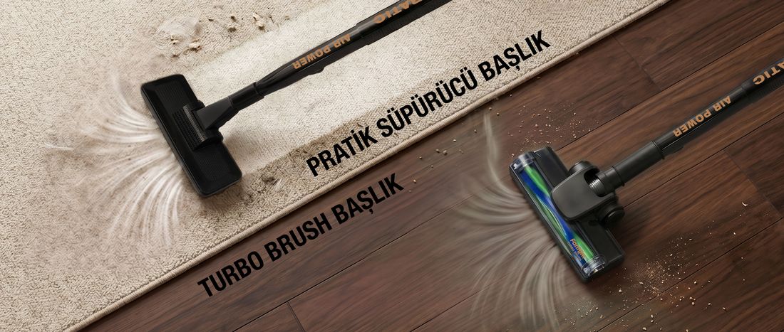 Fantom Pratic Aır Power P 1250 Siyah Torbasız Dönebilen Turbo Başlıklı Dikey Süpürge