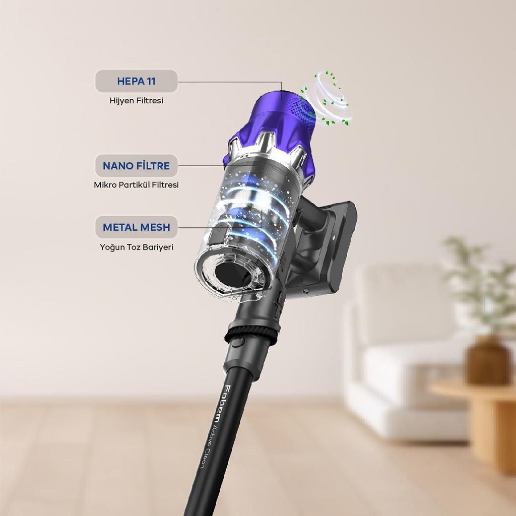 Fobem Active Clean Şarjlı Dikey Süpürge 400W Toz Algılama