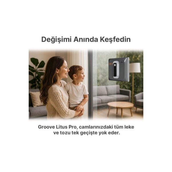 Groove Litus Pro Akıllı Uygulama Kontrollü Cam Temizleme Silme Robotu +Yapay Zeka Desteği+Ultra Sessiz+Akıllı Sensör+4 Ultrasonik Sprey